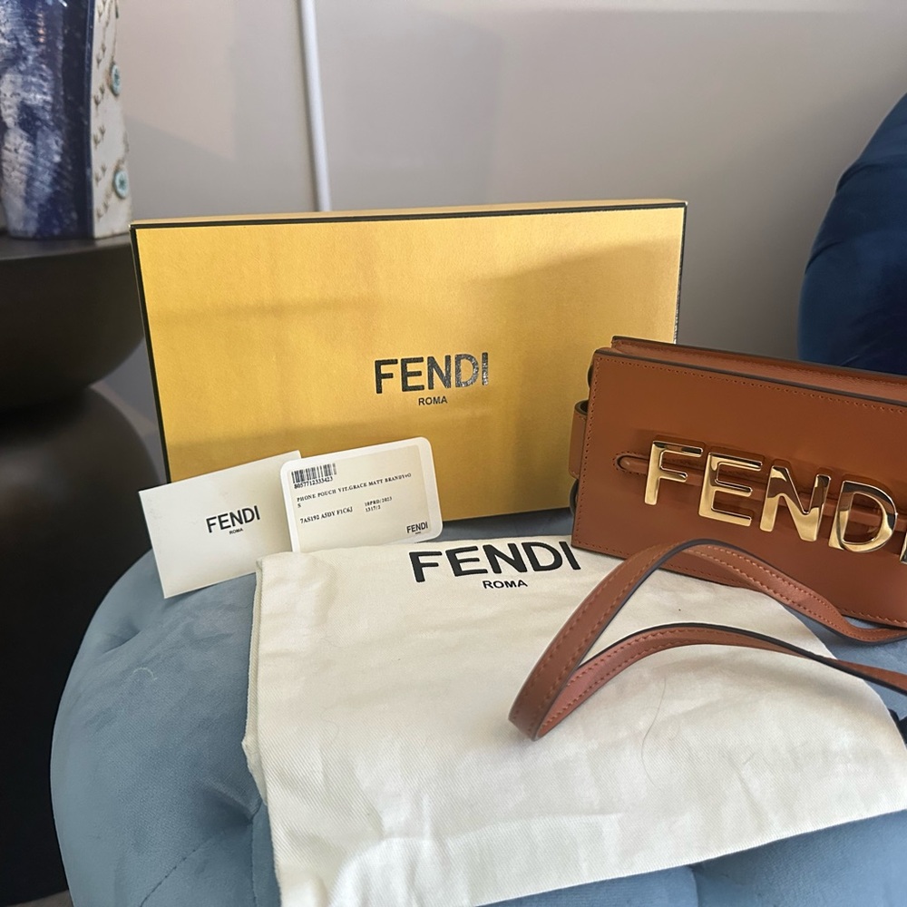 Fendi Tan Leather Shoulder Bag with Gold Logo